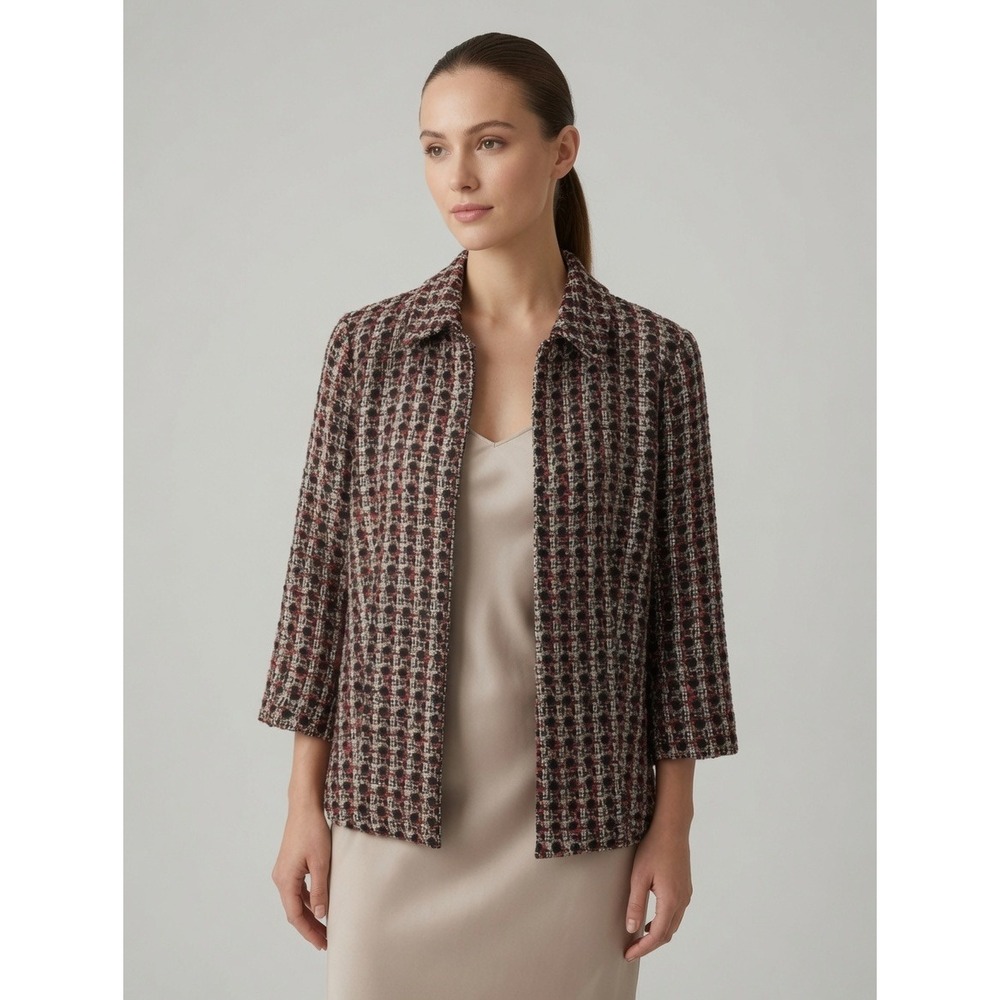 Chicos Tweed Open Blazer Jacket 1/Medium Academia Preppy Office